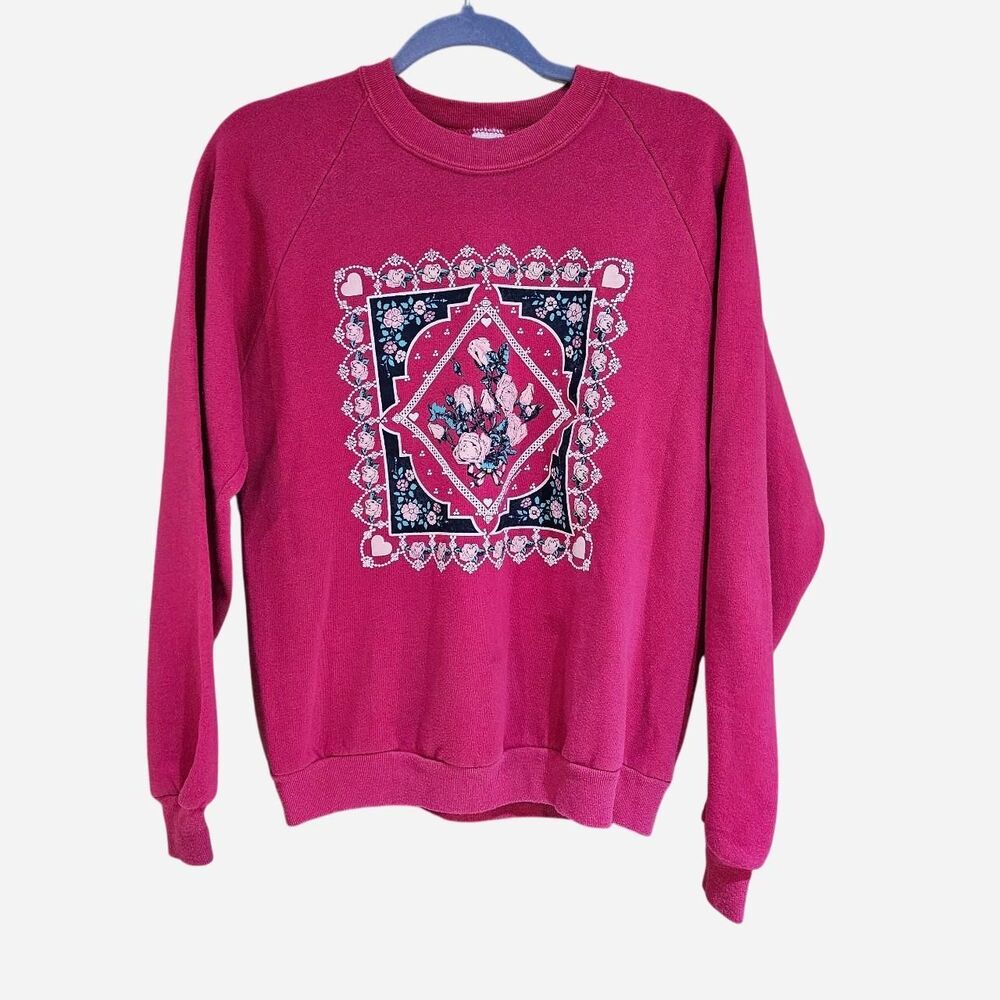 90s grandmacore twee pink roses graphic sweatshirt
